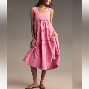 Anthropologie Pink Eyelet Midi Dress